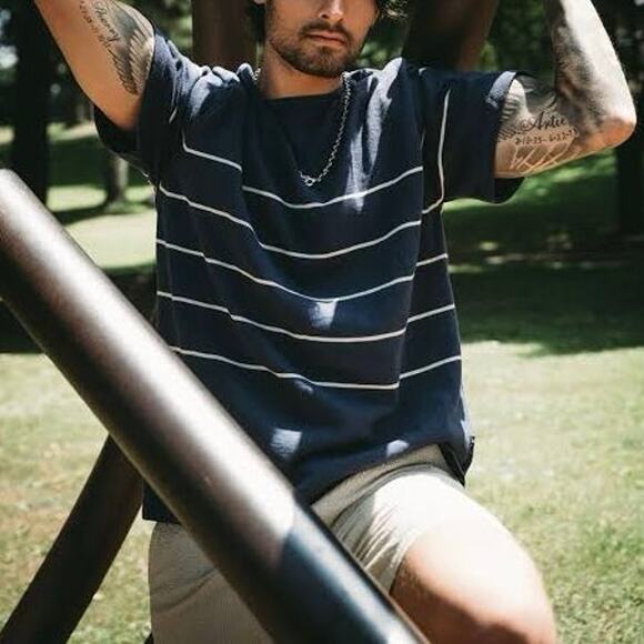 Knickerbocker Flamme Dock Knit Short Sleeve Shirt S NEW Striped Navy Cotton Crew - Picture 7 of 7